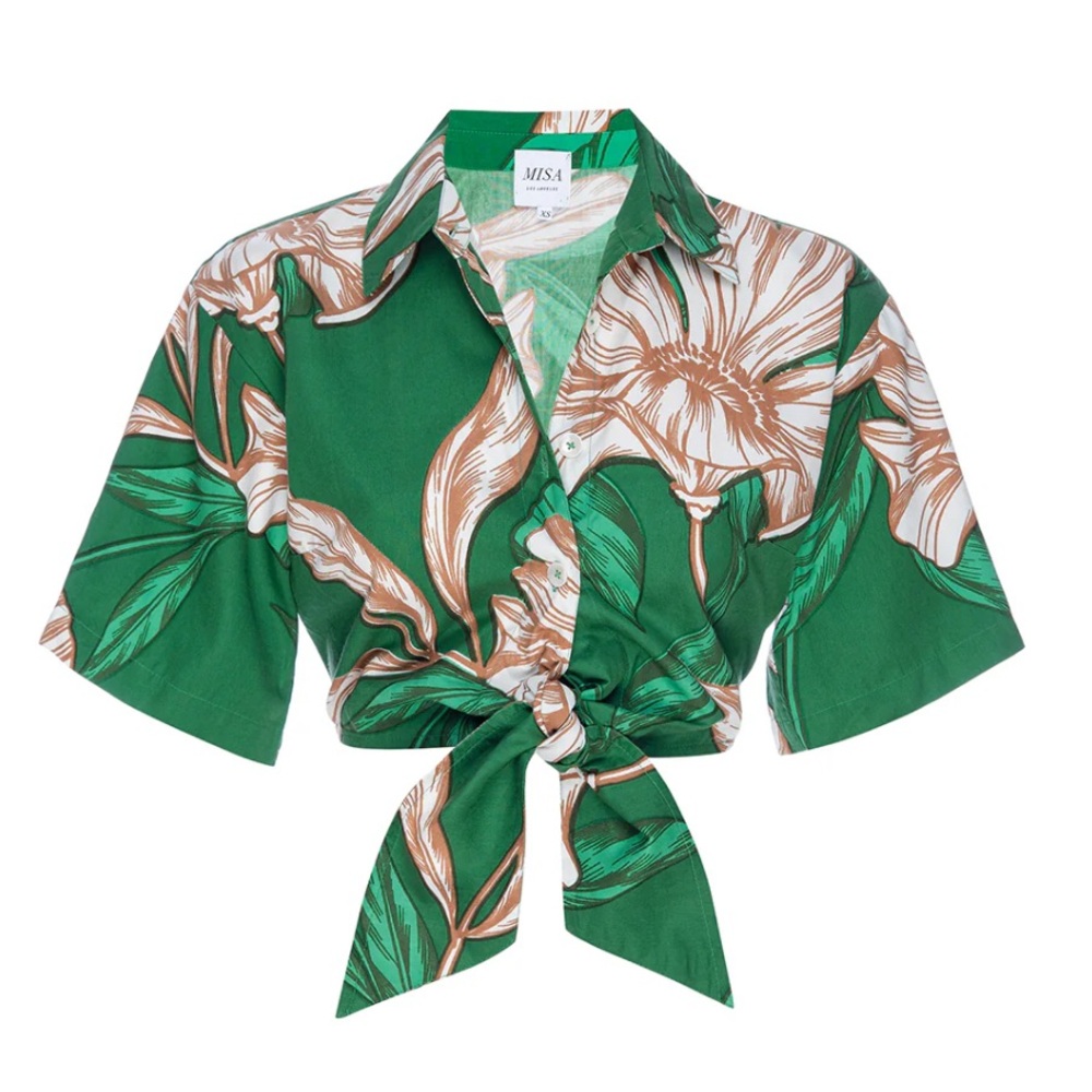 Misa kalema top green floral tie waist medium NWT